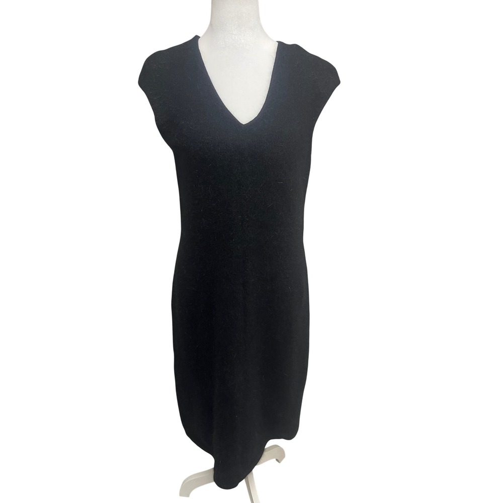 Ralph Lauren Sweater Dress V Neck Angora Black Sz L Old Money Midi Sleeveless